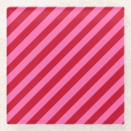 Posavasos De Vidrio Pink and Red Christmas Peppermint Stripes 