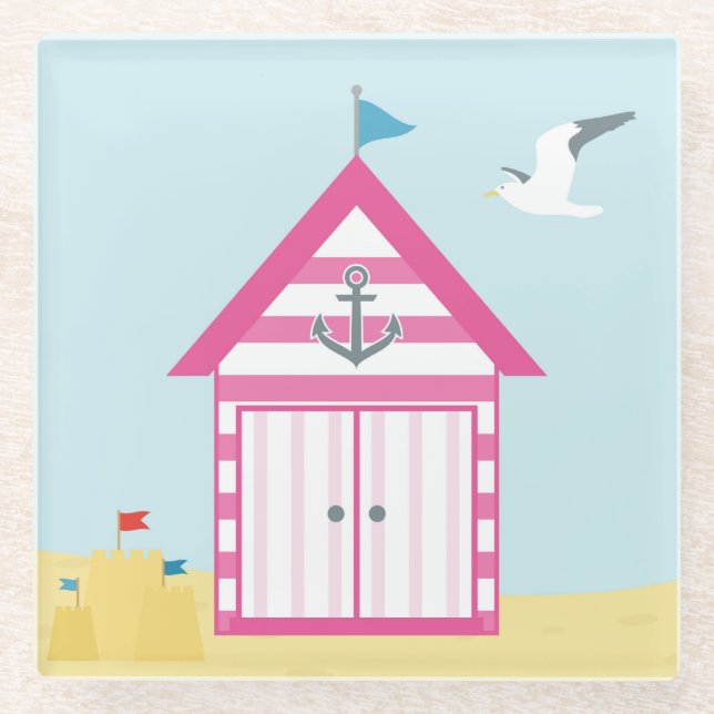 Posavasos De Vidrio Pink Beach Hut (Anverso)