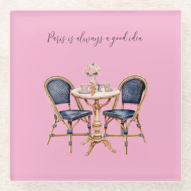 Posavasos De Vidrio Pink Blue Paris Table Baguettes (Anverso)