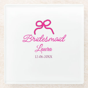 Posavasos De Vidrio PINK BOW minimaladd nombre de dama de honor año de