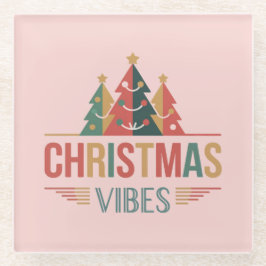 Posavasos De Vidrio Pink Christmas Vibes Glass Coaster
