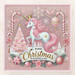 Posavasos De Vidrio Pink Christmas Wonderland Unicorn