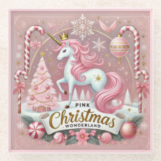 Posavasos De Vidrio Pink Christmas Wonderland Unicorn