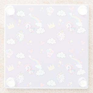 Posavasos De Vidrio Pink Cute Unicorn dinosaurios arco iris Fiesta de