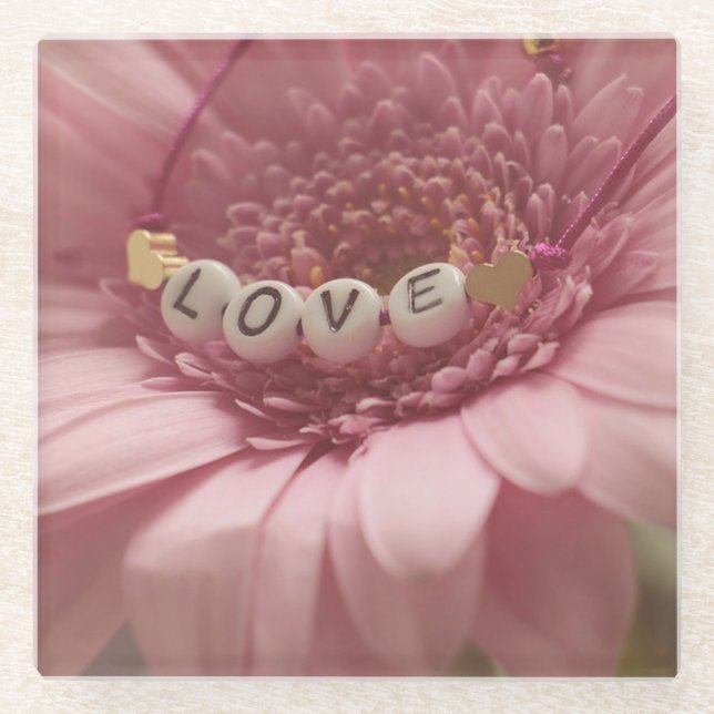 Posavasos De Vidrio Pink Daisy Love (Anverso)