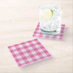 Posavasos De Vidrio Pink Gingham Plaid Cottagecore<br><div class="desc">Tendencia de picnic de primavera moderna,  con un patrón de tartán de chapa de gingham en colores rosados y blancos cálidos.</div>