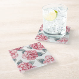 Posavasos De Vidrio Pink Hydrangeas Watercolor Floral Blooms Painting