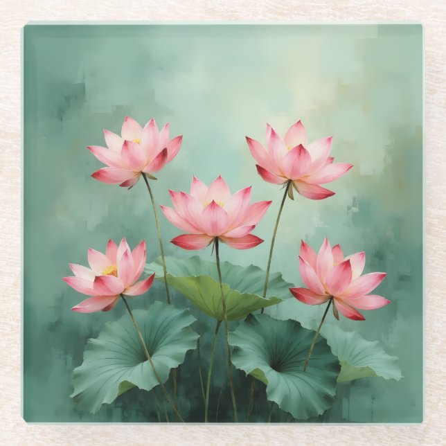 Posavasos De Vidrio Pink Lotus Artwork  (Anverso)