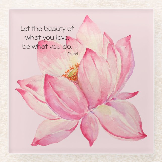 Posavasos De Vidrio Pink Lotus Flower Rumi Beauty Quote (Anverso)