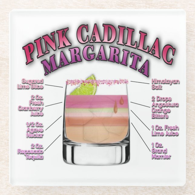 Posavasos De Vidrio PINK MARGARITA Cocktail Receta Arte (Anverso)