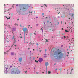 Posavasos De Vidrio Pink Maximalist Abstract Art 