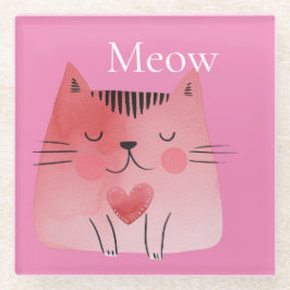 Posavasos De Vidrio Pink Meow Cat