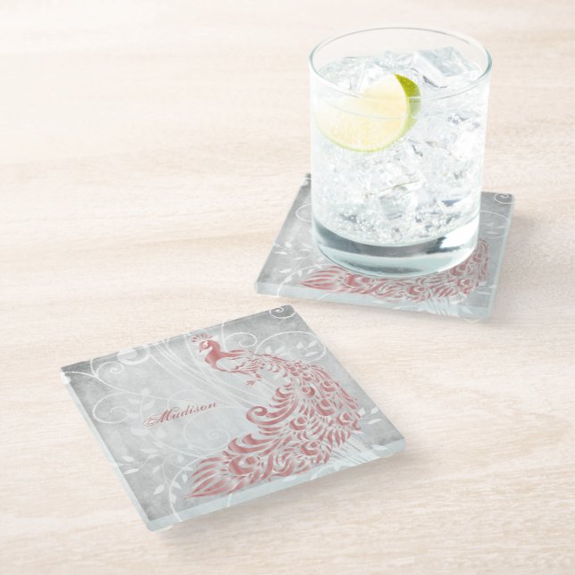 Posavasos De Vidrio Pink Peacock Personalizado (Angular)