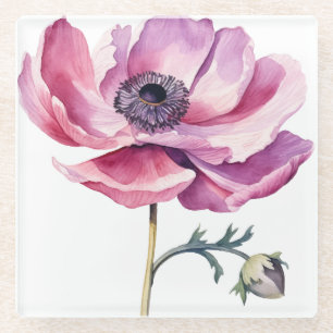 Posavasos De Vidrio Pink Peony ilustrado a mano