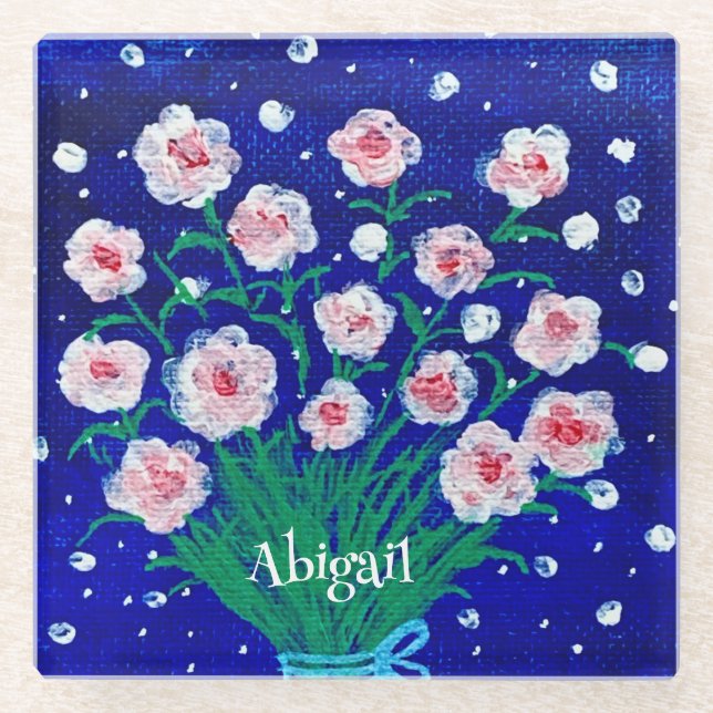 Posavasos De Vidrio Pink Roses Floral Personalized Coaster (Anverso)
