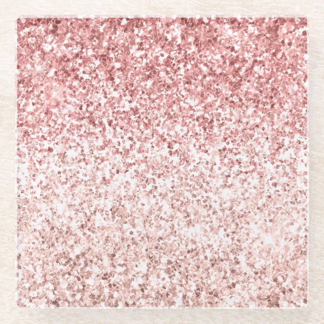 Posavasos De Vidrio Pink Sparkle Girly Glitzy Glam Purpurina (Anverso)