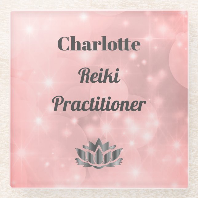 Posavasos De Vidrio Pink Sparkly Reiki Practicante personalizado (Anverso)