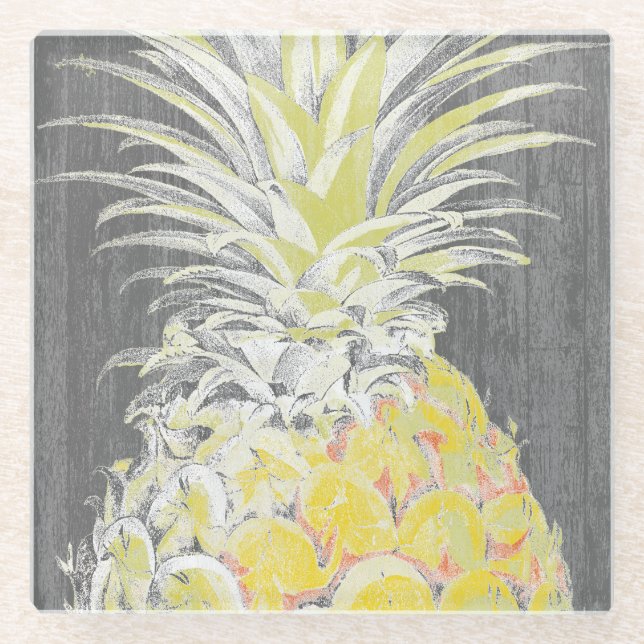 Posavasos De Vidrio Pinneapple amarillo tropical (Anverso)