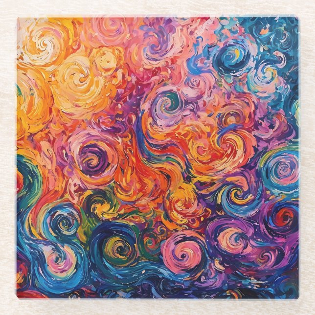 Posavasos De Vidrio Pintado de aceite de Swichedelic Swirls (Anverso)