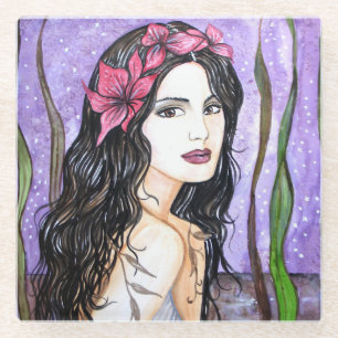 Posavasos De Vidrio Pintado de Cuentos de la Señora del Lago de Hadas