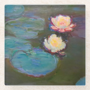 Posavasos De Vidrio Pintado de naves acuáticas de Monet Water Lily Lil