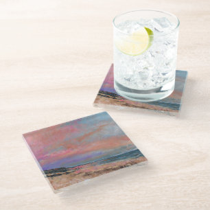 Posavasos De Vidrio Pintado de playa Bella Artes Beach Seascape