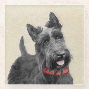 Posavasos De Vidrio Pintado Terrier Escocés - Arte Perro Original
