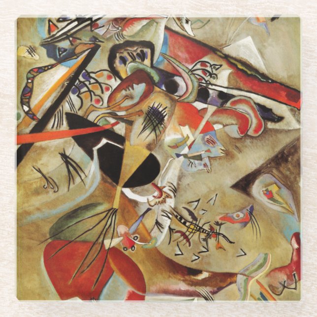 Posavasos De Vidrio Pintura abstracta de la composición de Kandinsky (Anverso)