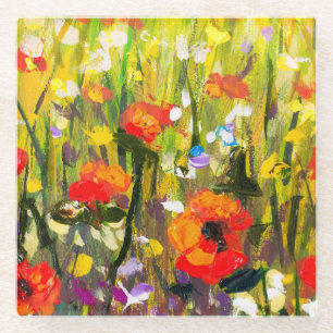 Posavasos De Vidrio Pintura abstracta del campo de los pipetas rojas
