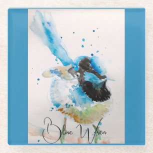 Posavasos De Vidrio Pintura Acuarela de Carricero Azul Aves Australian