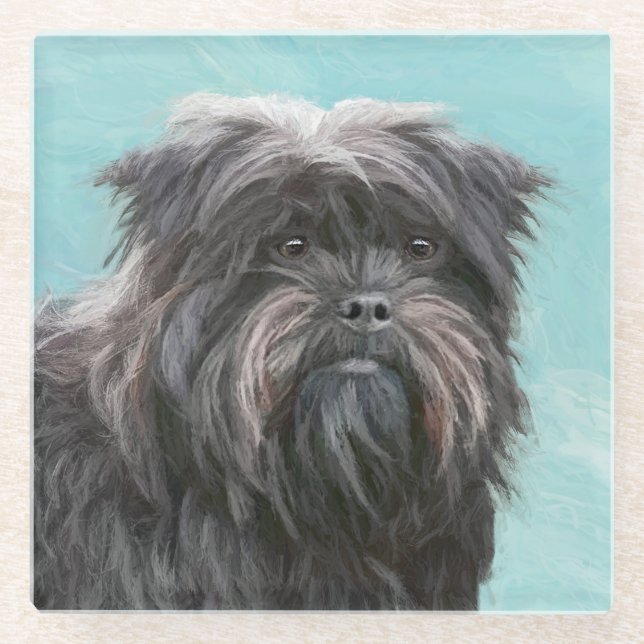 Posavasos De Vidrio Pintura Affenpinscher - Arte Perro Original Cuto (Anverso)