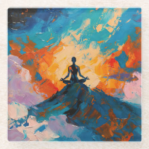 Posavasos De Vidrio pintura al óleo 'Arte de Yoga (#4)'