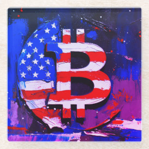 Posavasos De Vidrio Pintura al óleo de Bitcoin América (Estilo: Miami)