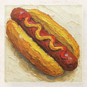 Posavasos De Vidrio Pintura al óleo de hot dog (#1)