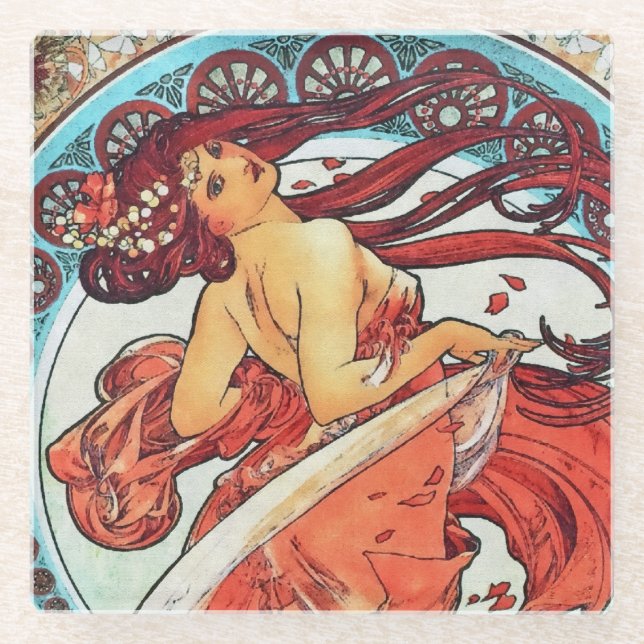 Posavasos De Vidrio Pintura Art Nouveau de Alphonse Mucha Dance (Anverso)