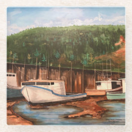 Posavasos De Vidrio Pintura artesanal original de la aldea pesquera