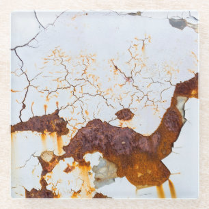 Posavasos De Vidrio Pintura blanca agrietada, coche oxidado.