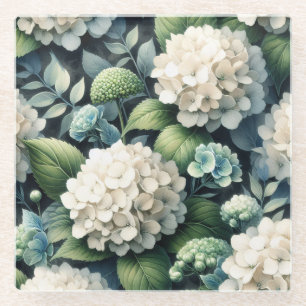 Posavasos De Vidrio Pintura botánica de Hydrangea blanca