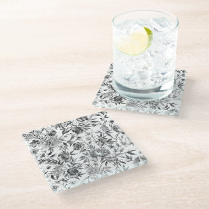 Posavasos De Vidrio Pintura botánica floral de acuarela Chinoiserie