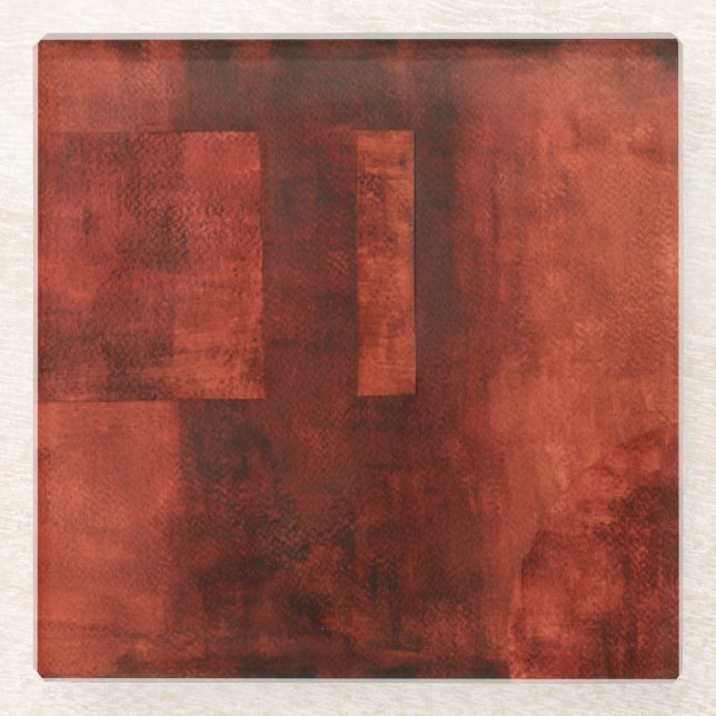 Posavasos De Vidrio Pintura carmesí profunda con formas geométricas (Anverso)