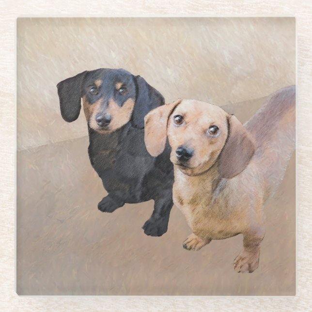 Posavasos De Vidrio Pintura Dachshund (suave) - Arte Perro Original (Anverso)