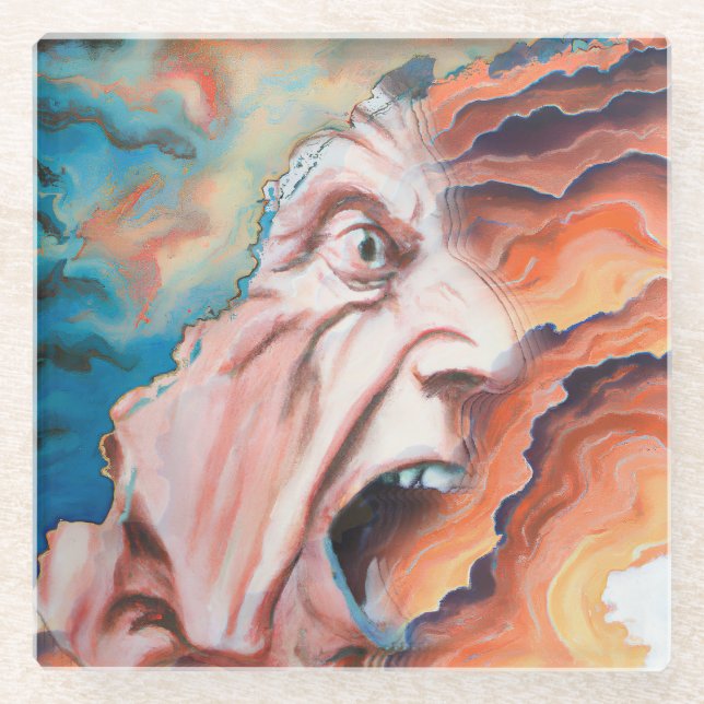 Posavasos De Vidrio Pintura de aceite de ondas de pánico (Anverso)