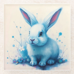 Posavasos De Vidrio Pintura de acuarela azul Bunny