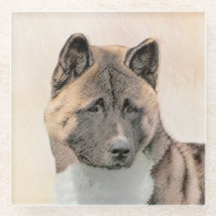 Posavasos De Vidrio Pintura de Akita - Arte de Perro Original.