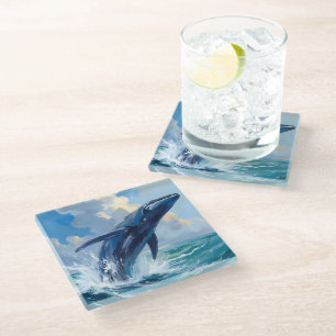 Posavasos De Vidrio Pintura de ballena azul animal del océano