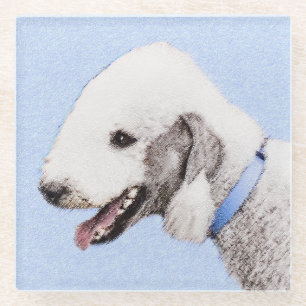 Posavasos De Vidrio Pintura de Bedlington Terrier - Original Perro Art
