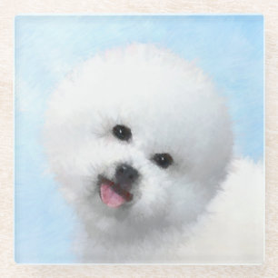 Posavasos De Vidrio Pintura de Bichon Frise - Arte de Perro Original L