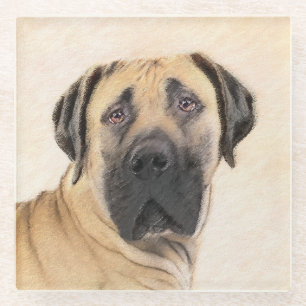 Posavasos De Vidrio Pintura de Boerboel - Arte Perro Original Cuto