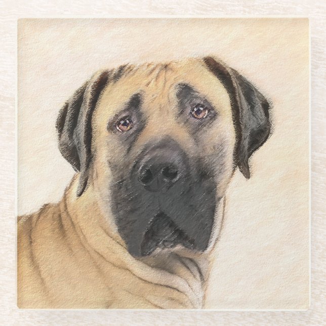 Posavasos De Vidrio Pintura de Boerboel - Arte Perro Original Cuto (Anverso)