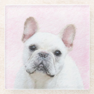 Posavasos De Vidrio Pintura de Bulldog francés (crema/blanco) - Arte d